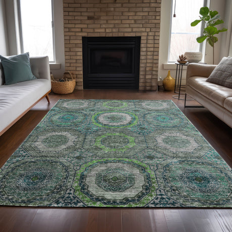 Addison Chantille ACN2050 Panel Machine Made Transitional Teal Rug