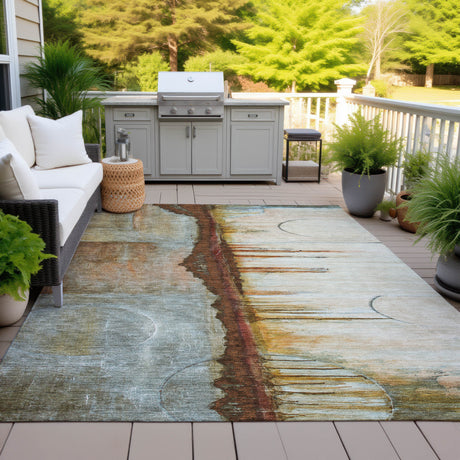 Addison Chantille ACN2059 Abstract Machine Made Transitional Rust Rug