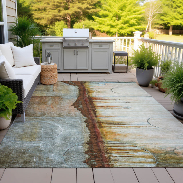 Addison Chantille ACN2059 Abstract Machine Made Transitional Rust Rug
