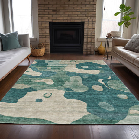 Addison Chantille ACN2063 Abstract Machine Made Transitional Teal Rug