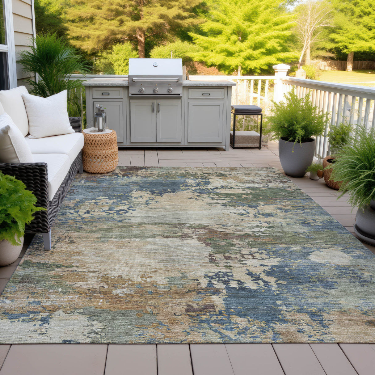 Addison Chantille ACN2067 Abstract Machine Made Transitional Blue Rug