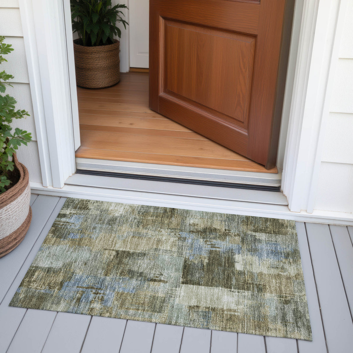 Addison Chantille ACN2069 Abstract Machine Made Transitional Green Rug