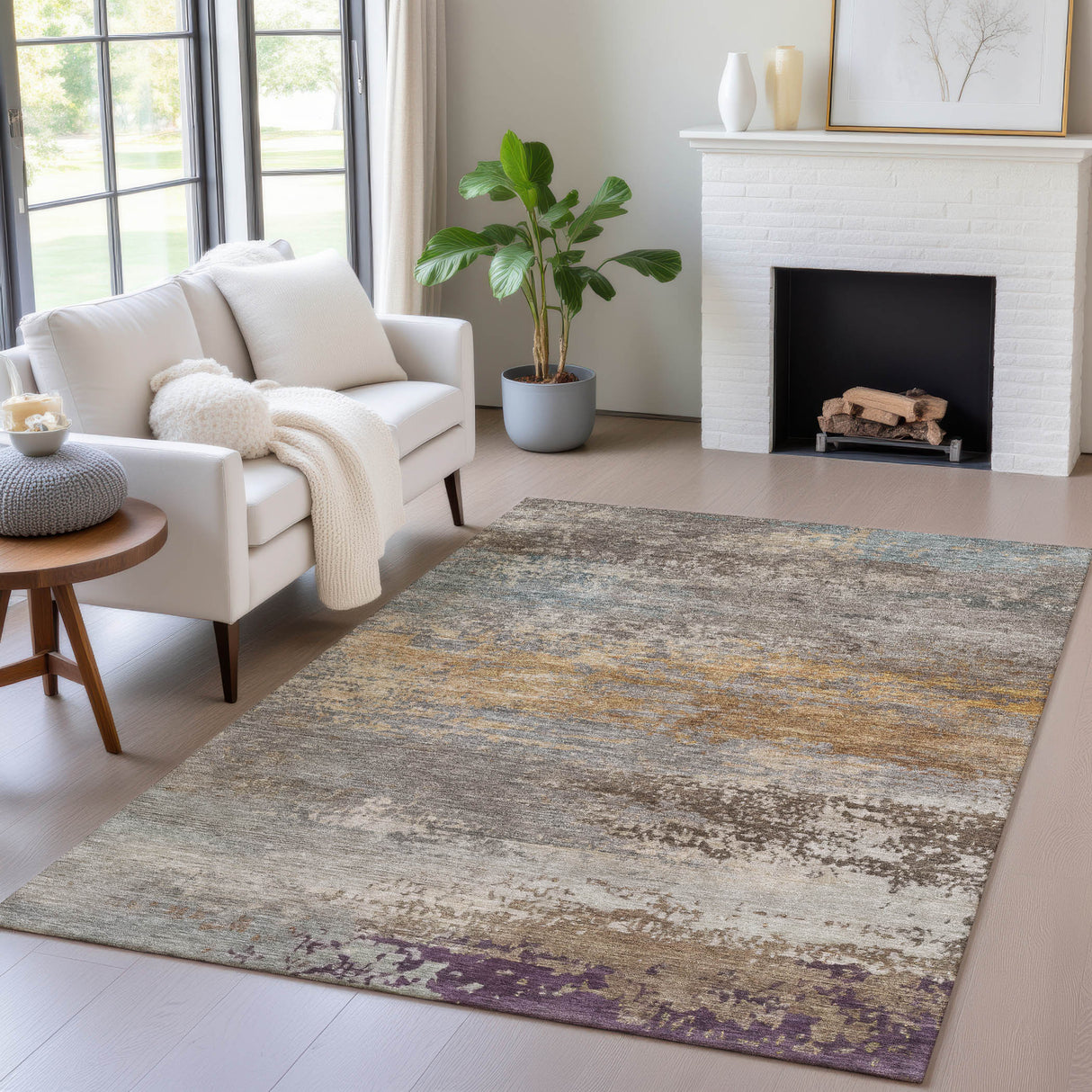 Addison Chantille ACN2071 Abstract Machine Made Transitional Brown Rug