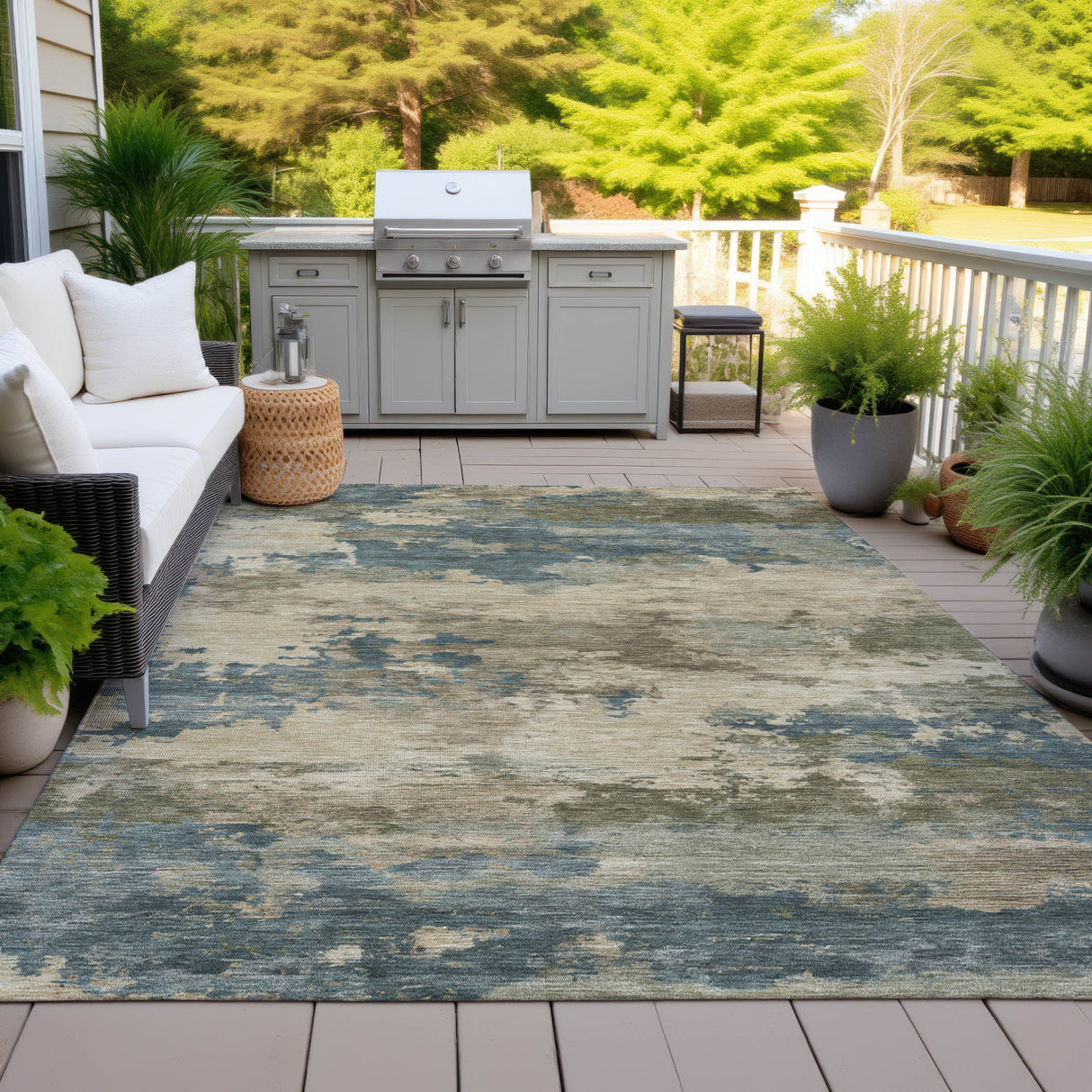 Addison Chantille ACN2075 Abstract Machine Made Transitional Teal Rug