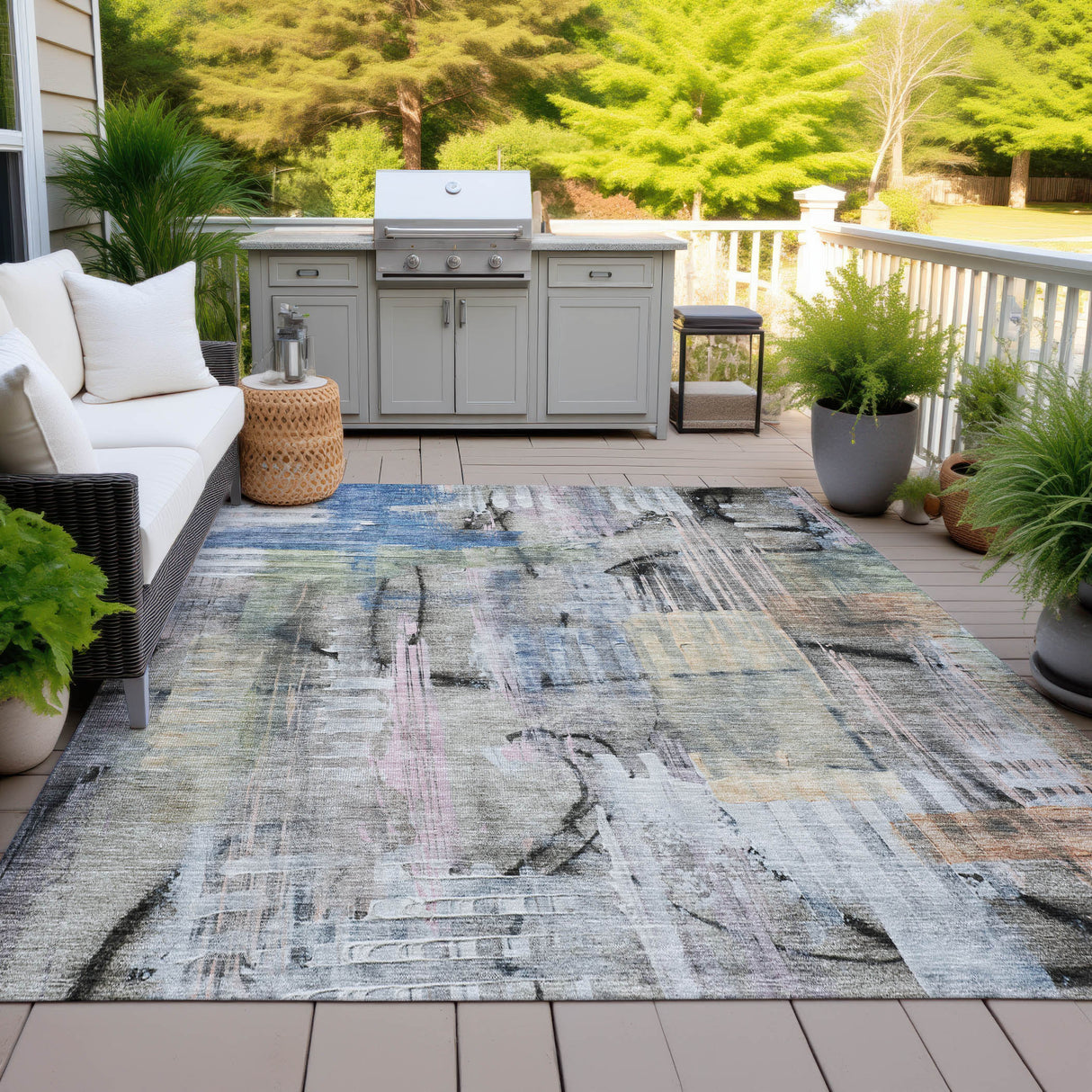 Addison Chantille ACN2076 Abstract Machine Made Transitional Blue Rug