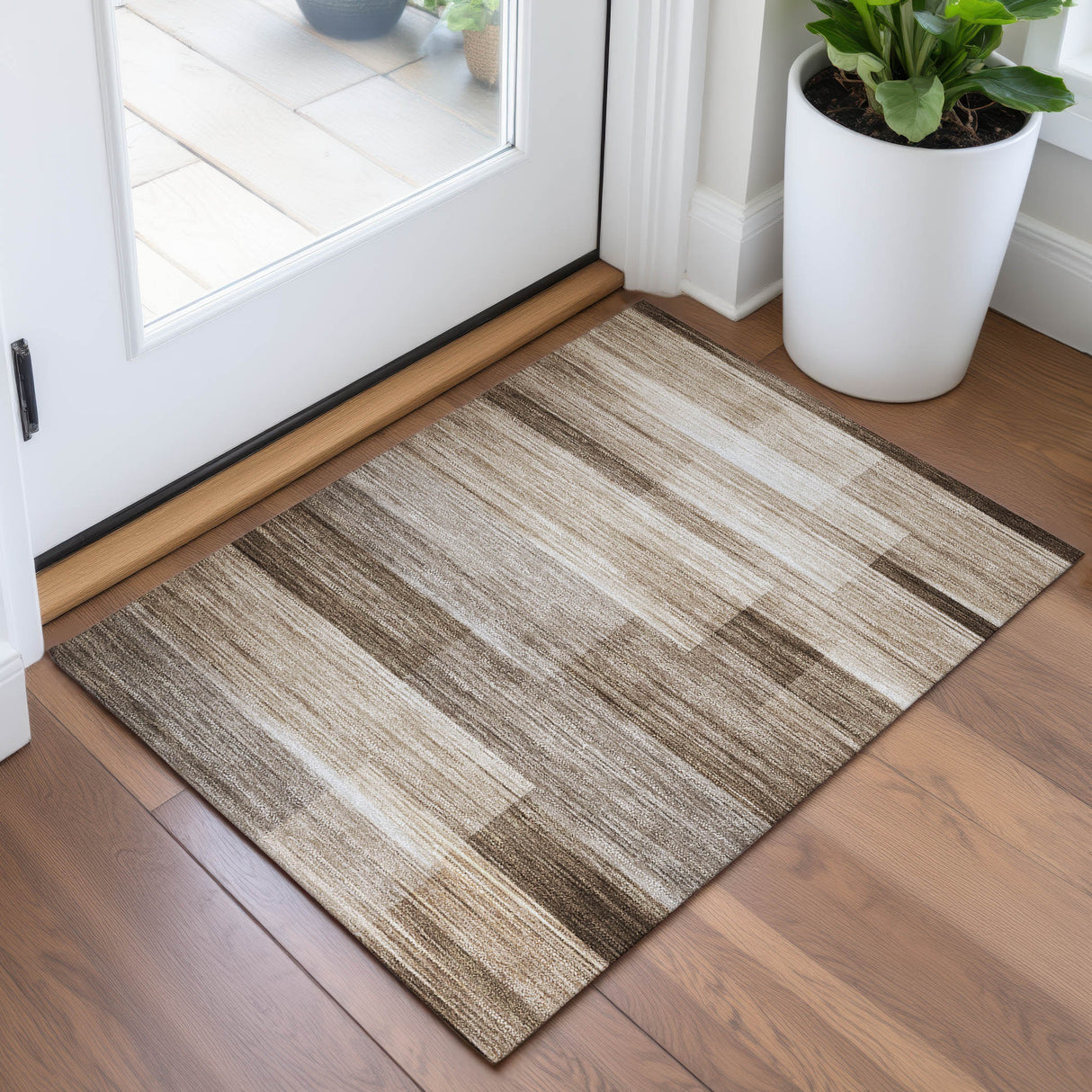Addison Chantille ACN2082 Stripes Machine Made Transitional Brown Rug