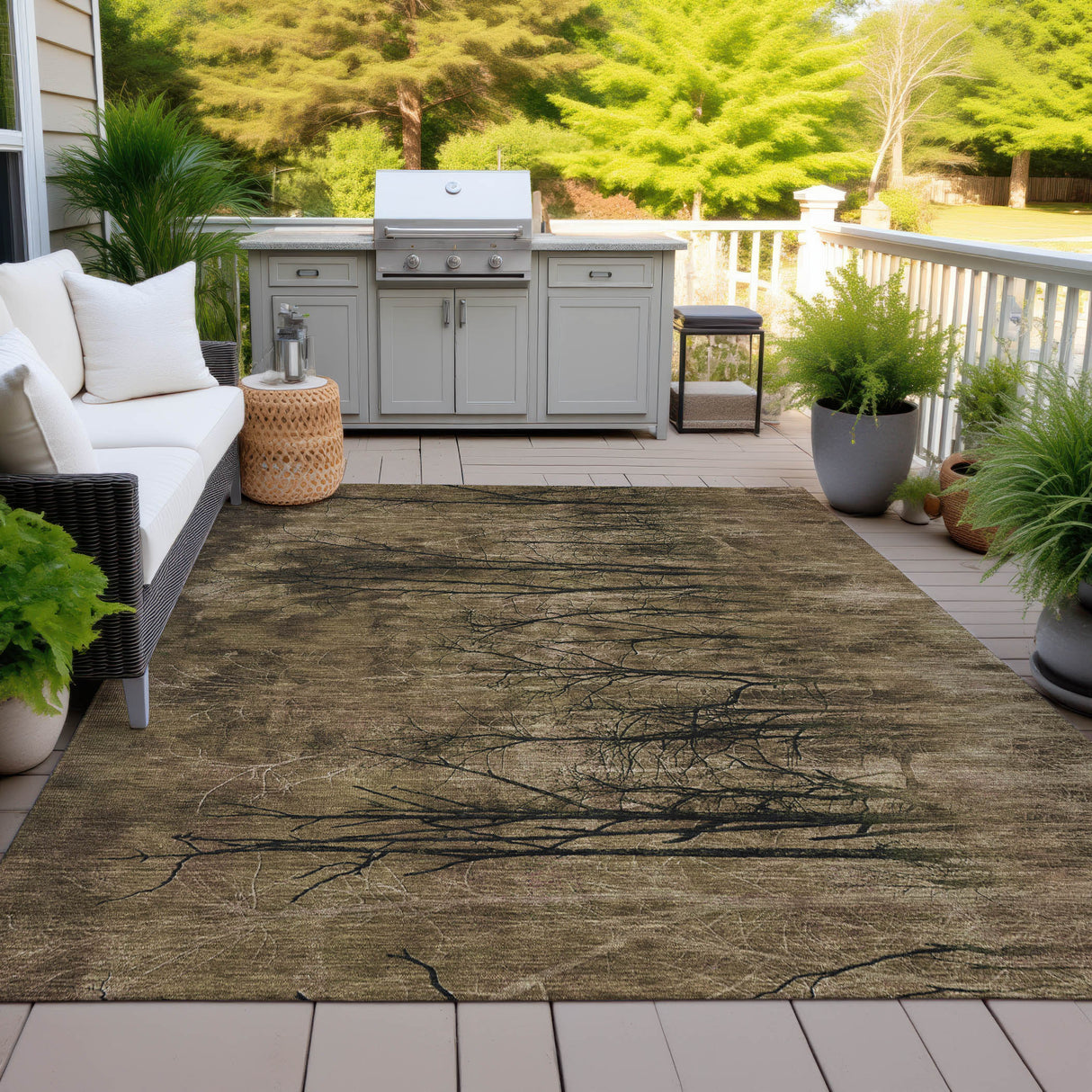 Addison Chantille ACN2083 Floral Machine Made Transitional Brown Rug