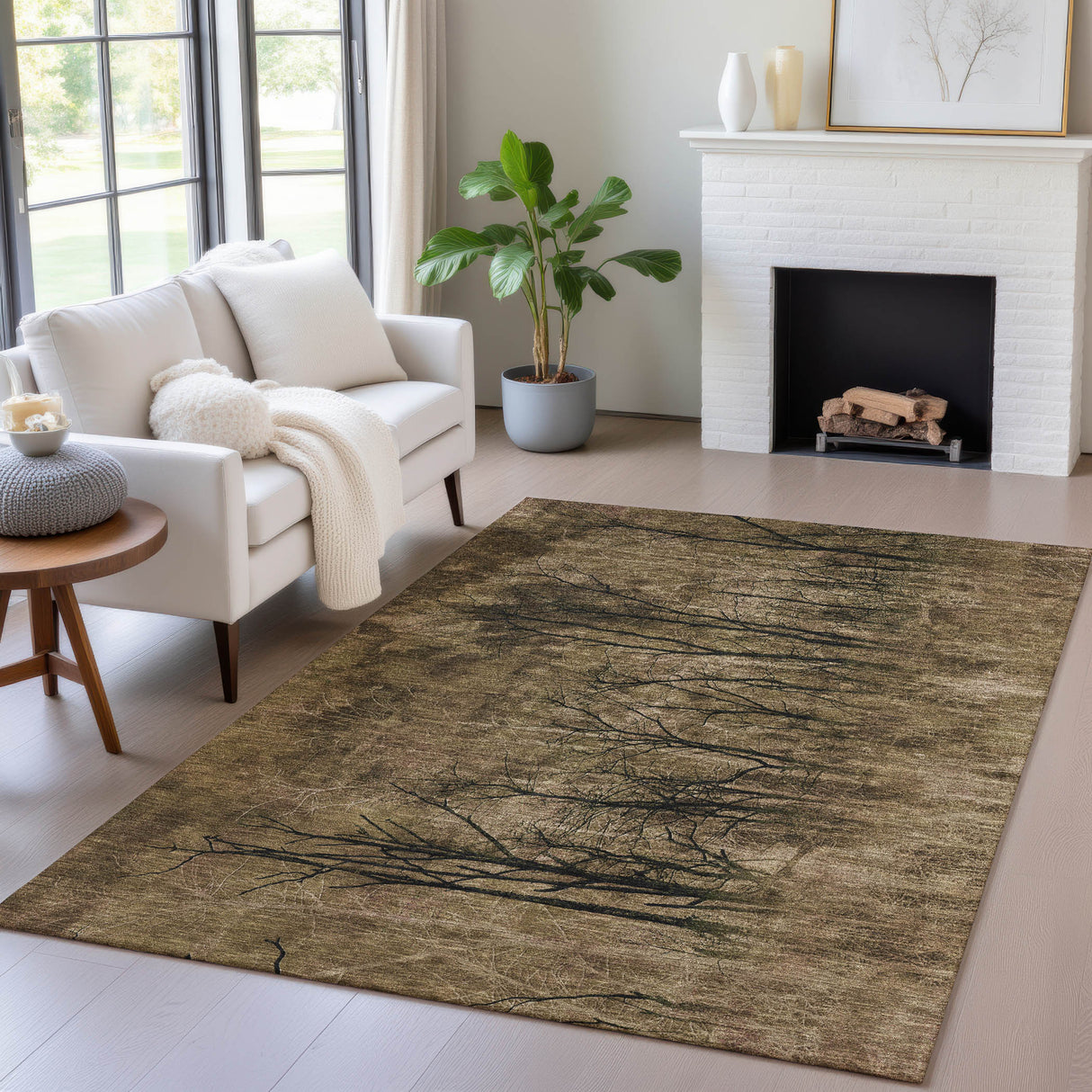 Addison Chantille ACN2083 Floral Machine Made Transitional Brown Rug