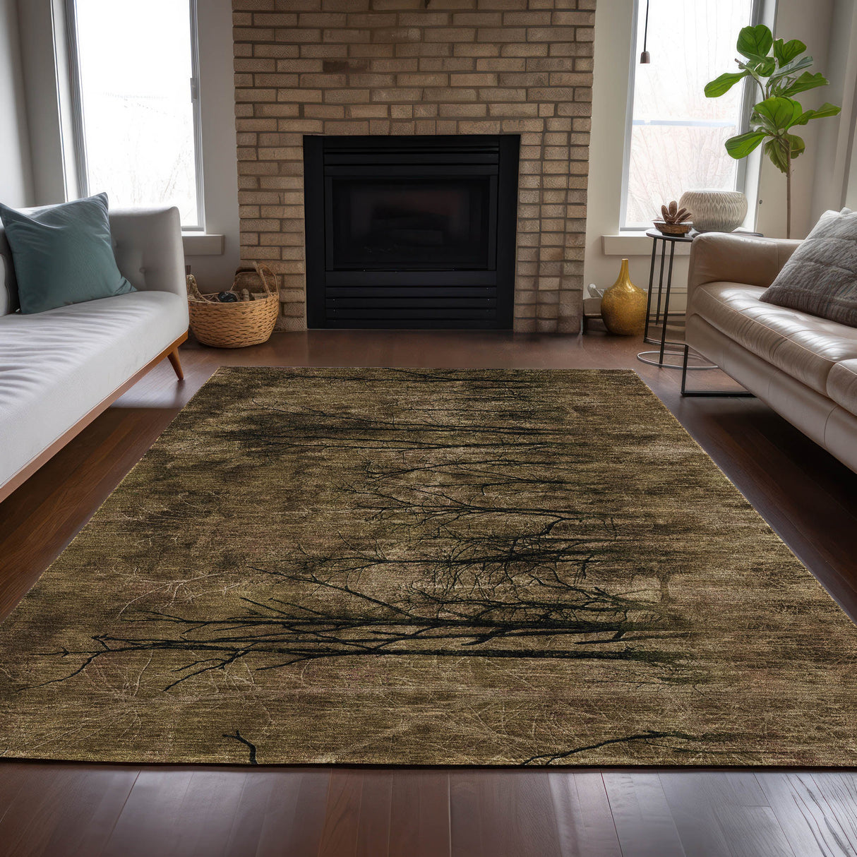 Addison Chantille ACN2083 Floral Machine Made Transitional Brown Rug