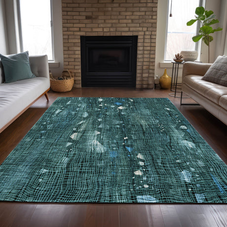 Addison Chantille ACN2092 Abstract Machine Made Transitional Teal Rug