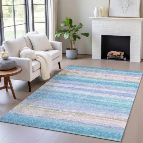 Addison Chantille ACN2093 Stripes Machine Made Transitional Aqua Rug