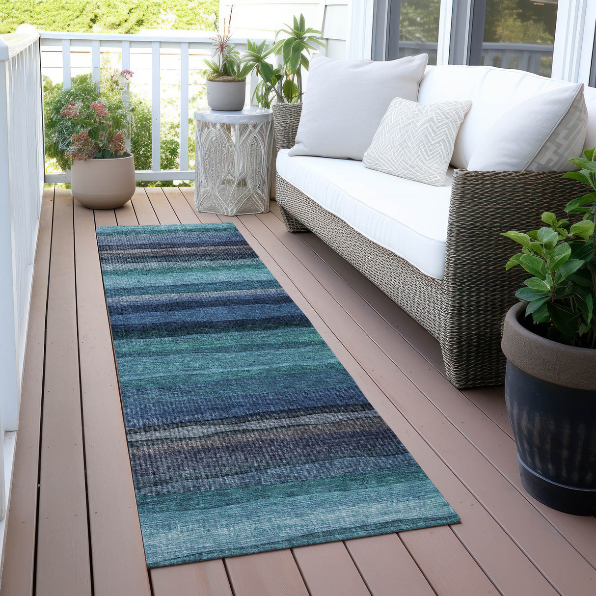 Addison Chantille ACN2093 Stripes Machine Made Transitional Teal Rug