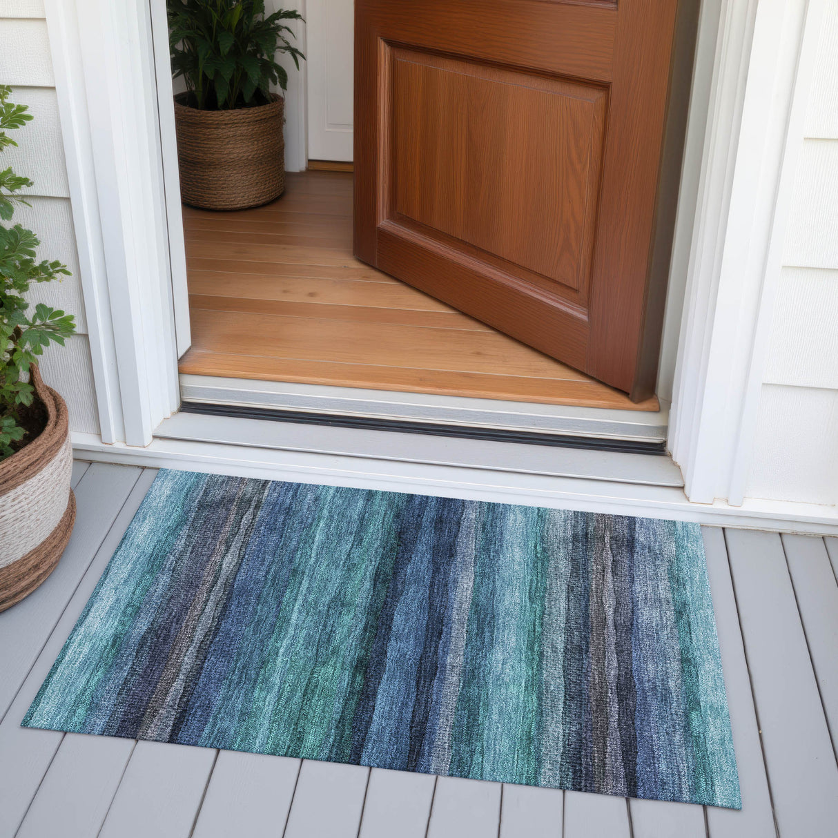Addison Chantille ACN2093 Stripes Machine Made Transitional Teal Rug
