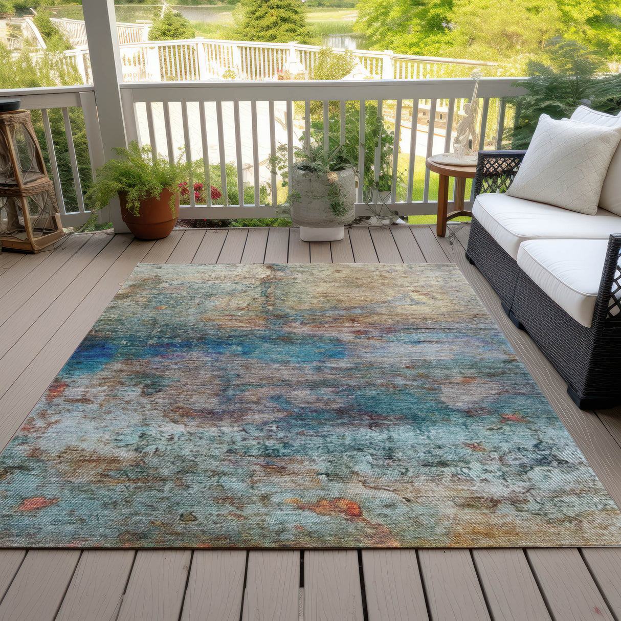 Addison Chantille ACN2100 Abstract Machine Made Transitional Teal Rug