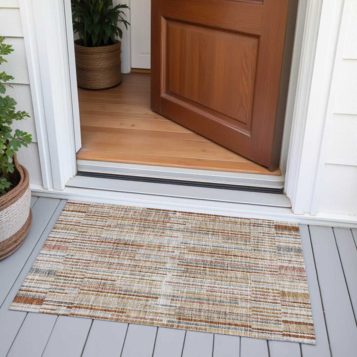 Addison Chantille ACN2102 Stripes Machine Made Transitional Paprika Rug