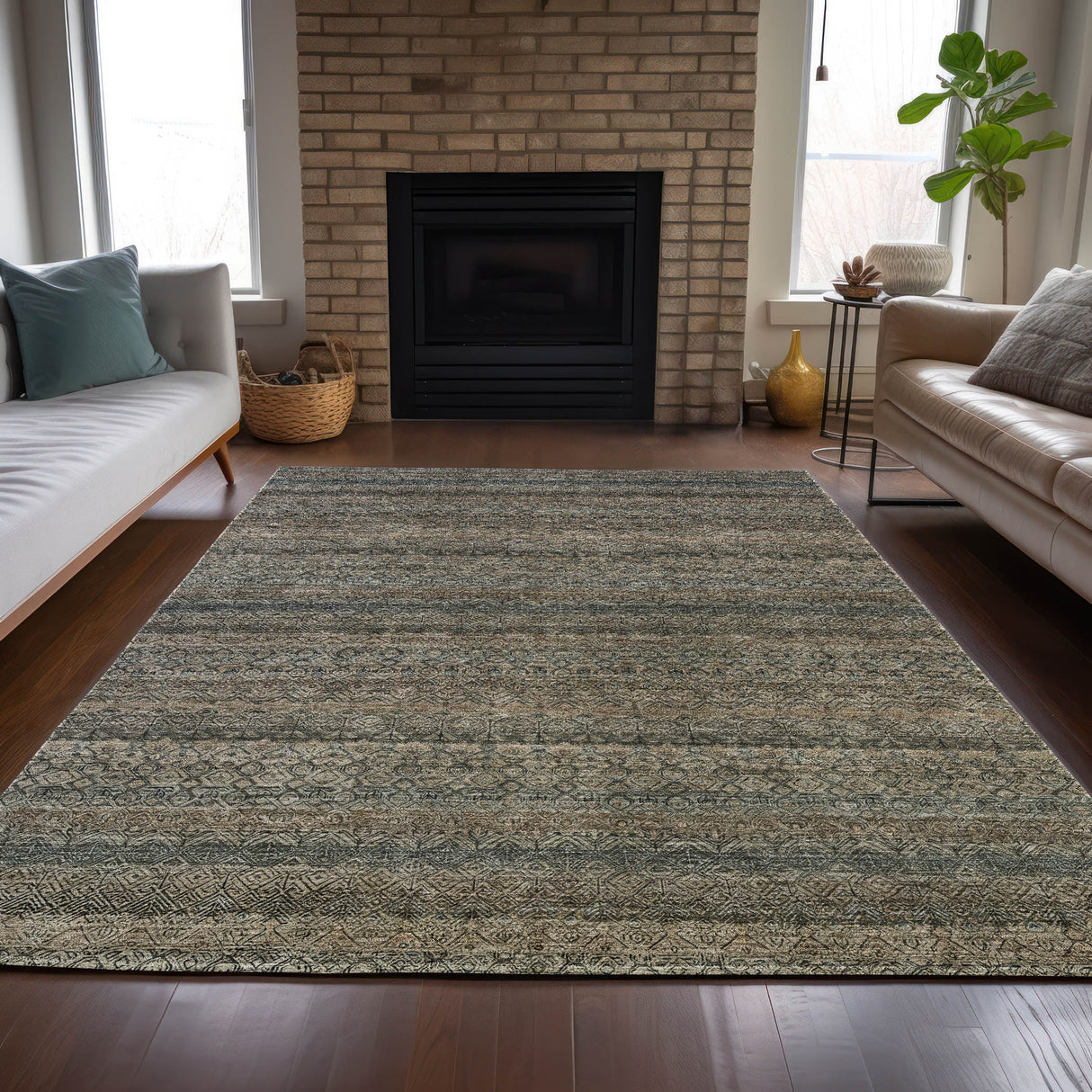 Addison Chantille ACN2105 Stripes Machine Made Transitional Chocolate Rug