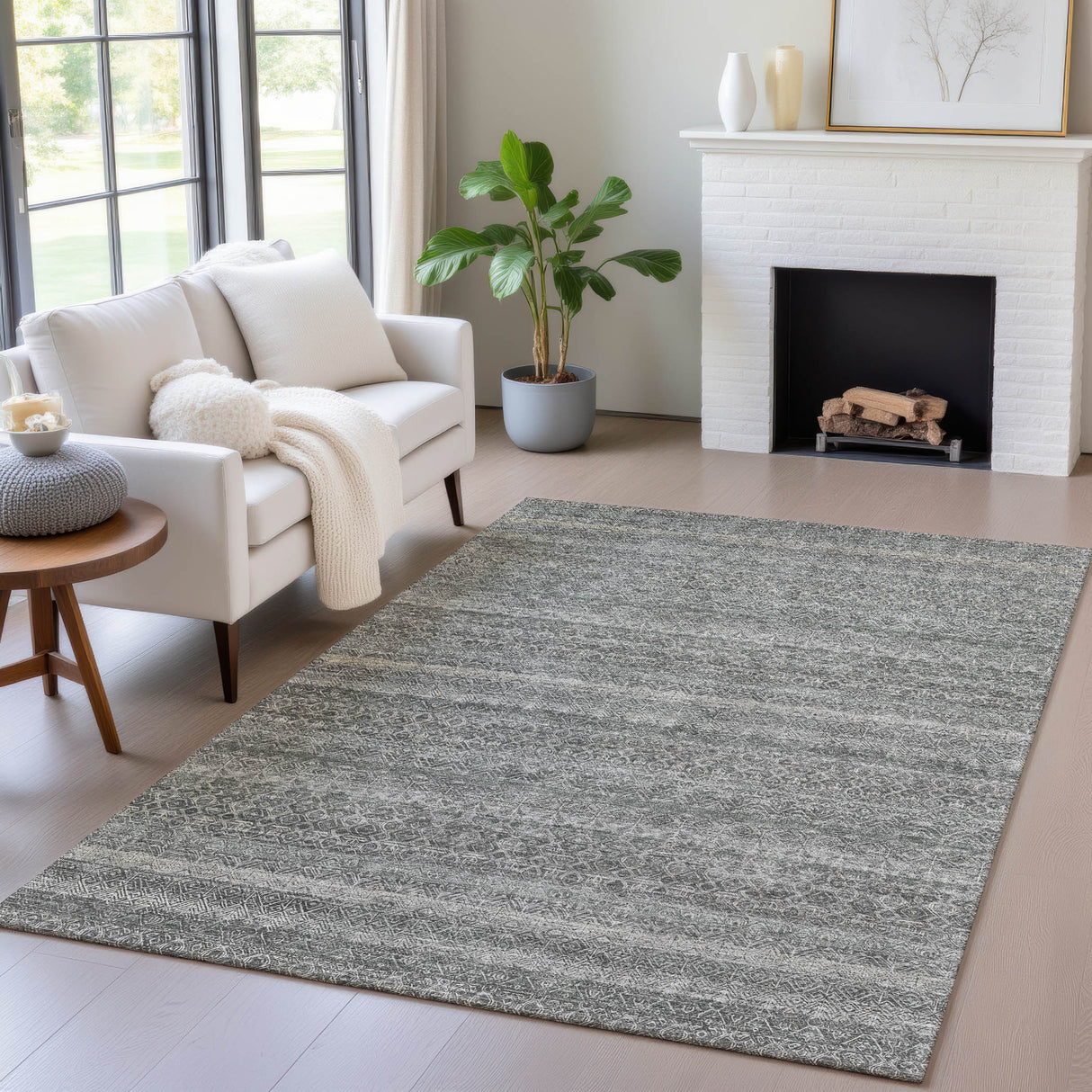 Addison Chantille ACN2105 Stripes Machine Made Transitional Pewter Rug