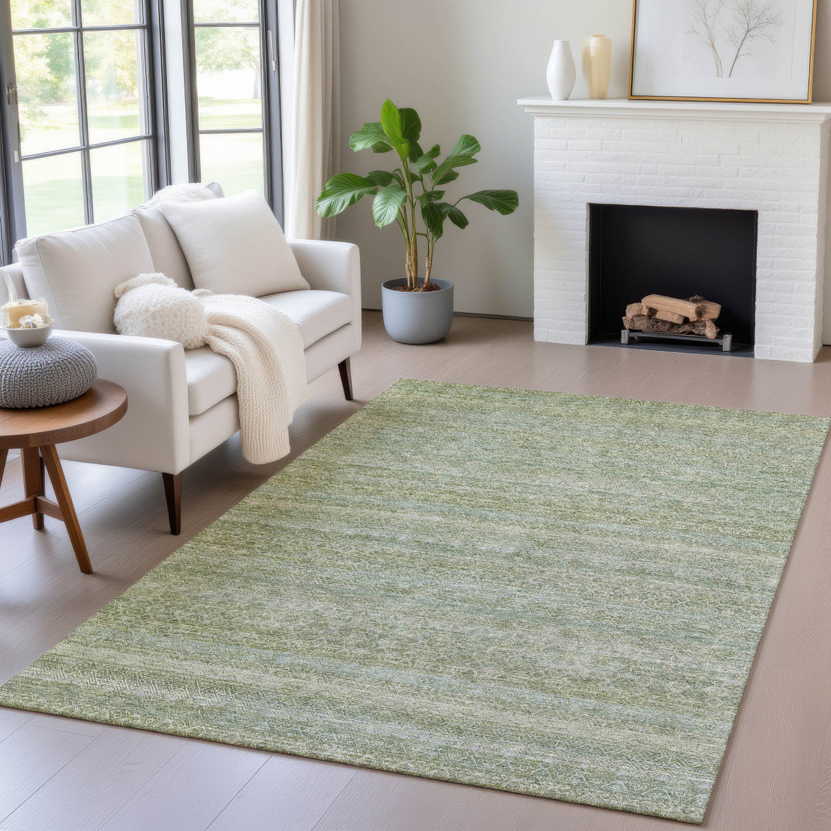Addison Chantille ACN2105 Stripes Machine Made Transitional Sage Rug