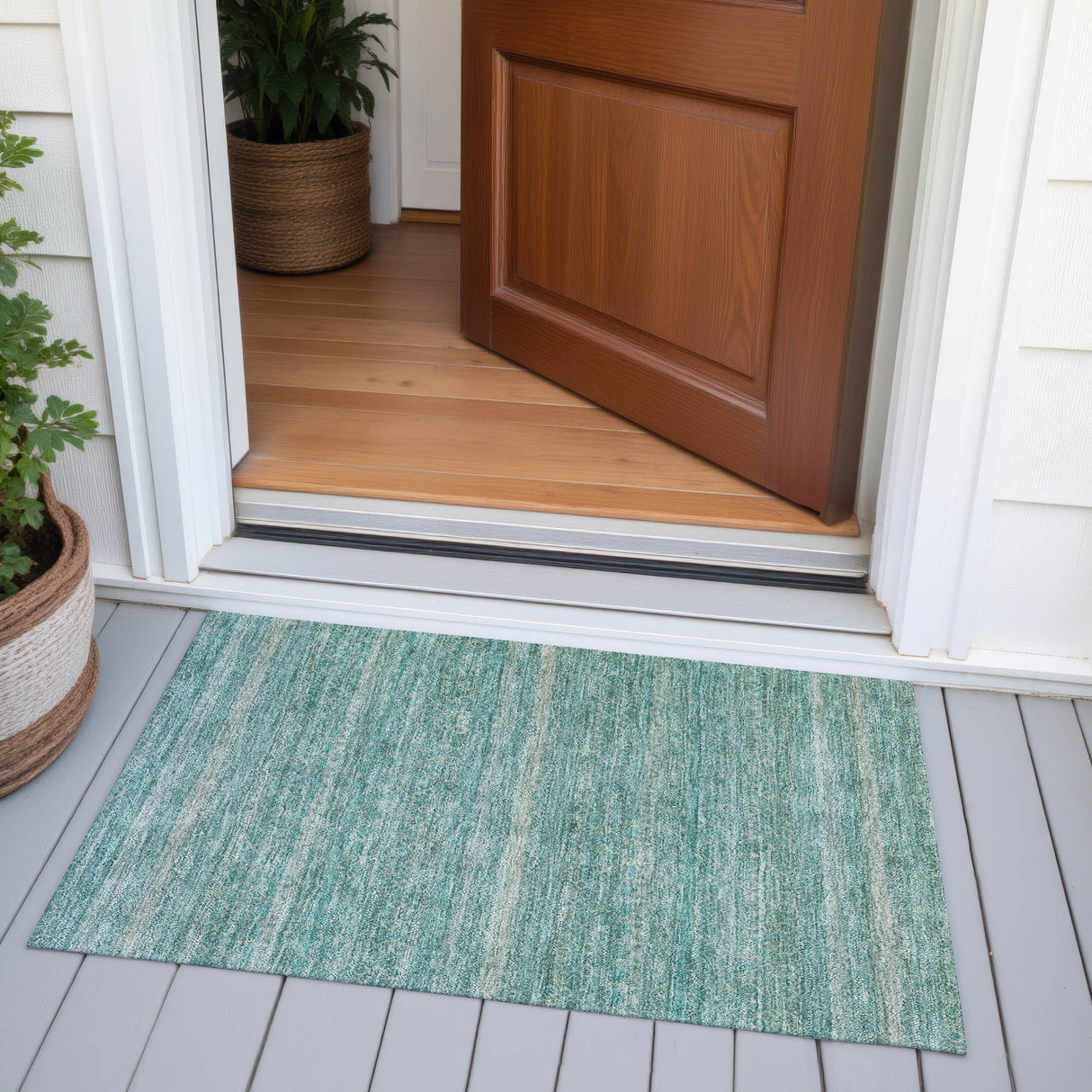 Addison Chantille ACN2105 Stripes Machine Made Transitional Teal Rug