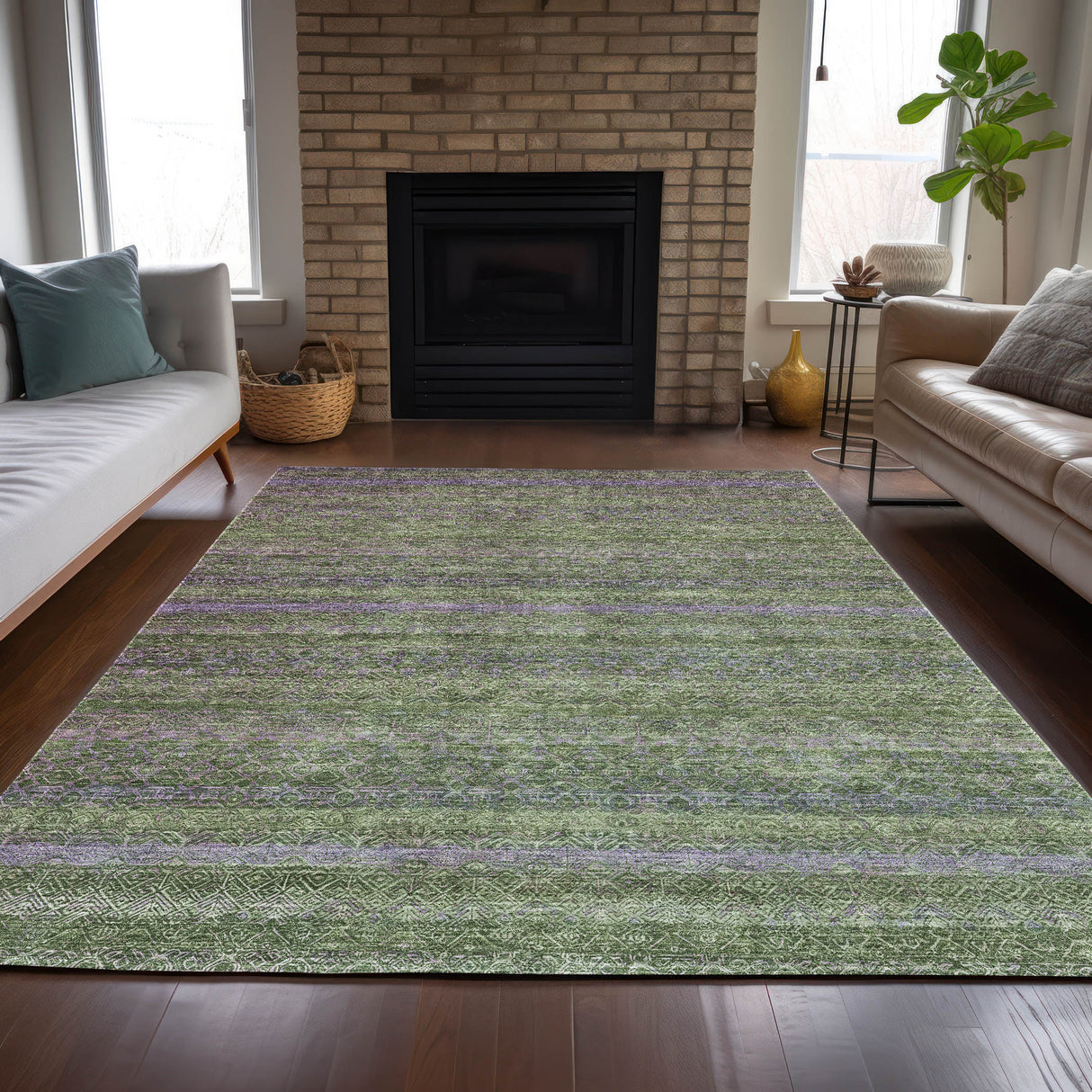 Addison Chantille ACN2106 Stripes Machine Made Transitional Olive Rug