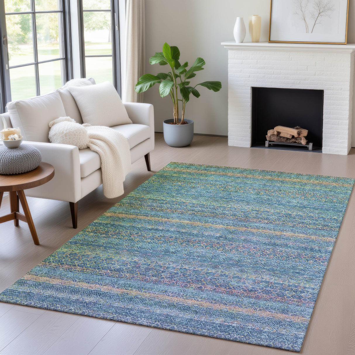 Addison Chantille ACN2106 Stripes Machine Made Transitional Teal Rug
