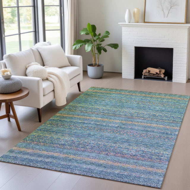 Addison Chantille ACN2106 Stripes Machine Made Transitional Teal Rug