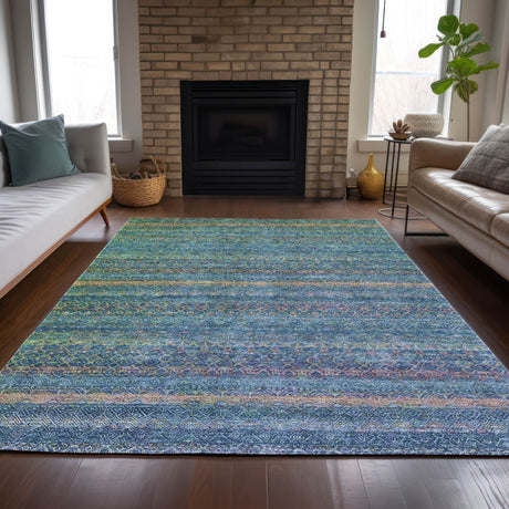 Addison Chantille ACN2106 Stripes Machine Made Transitional Teal Rug