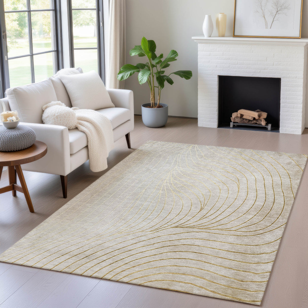 Addison Chantille ACN2107 Swirls Machine Made Transitional Beige Rug