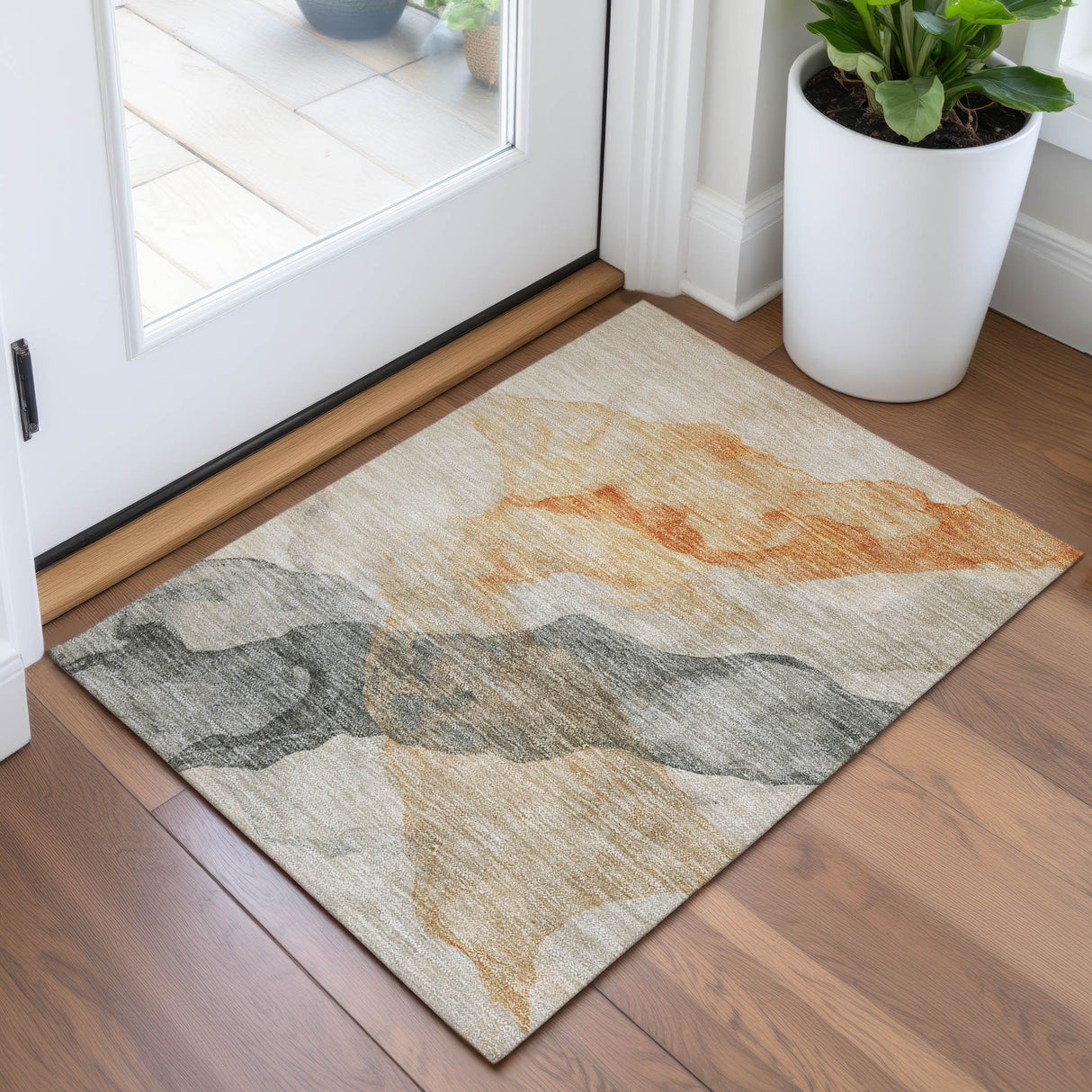 Addison Chantille ACN2109 Abstract Machine Made Transitional Orange Rug