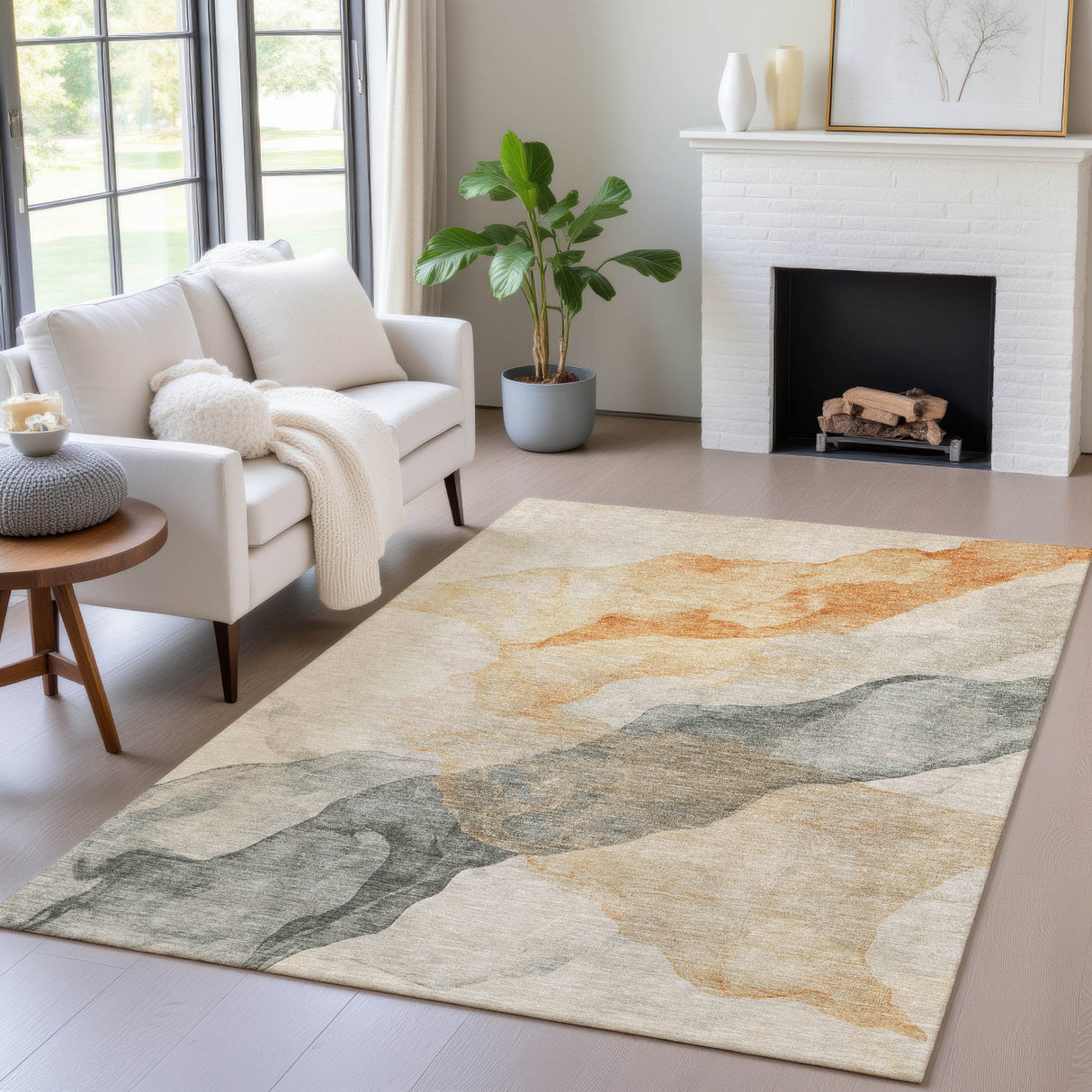 Addison Chantille ACN2109 Abstract Machine Made Transitional Orange Rug