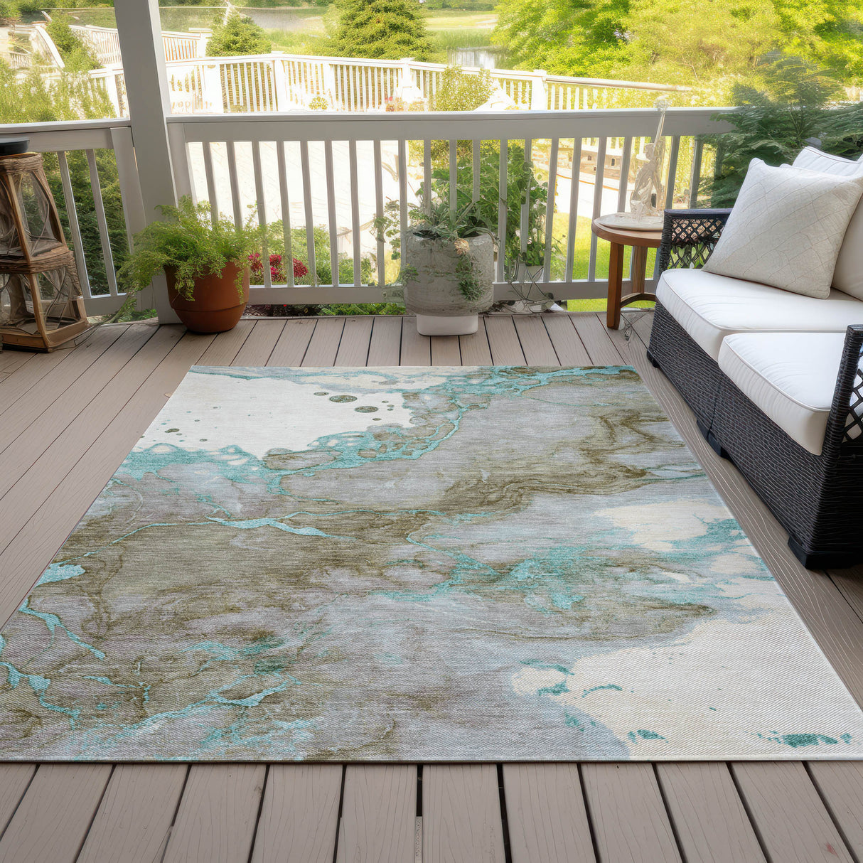 Addison Chantille ACN2110 Abstract Machine Made Transitional Teal Rug