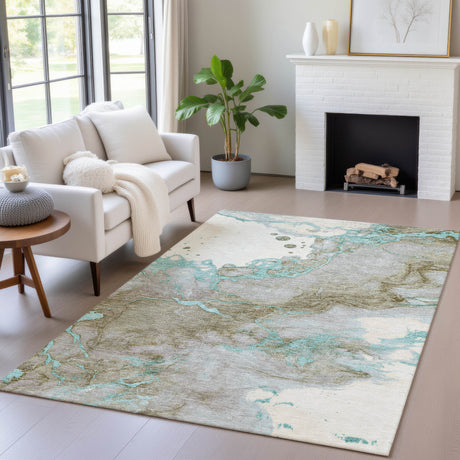 Addison Chantille ACN2110 Abstract Machine Made Transitional Teal Rug