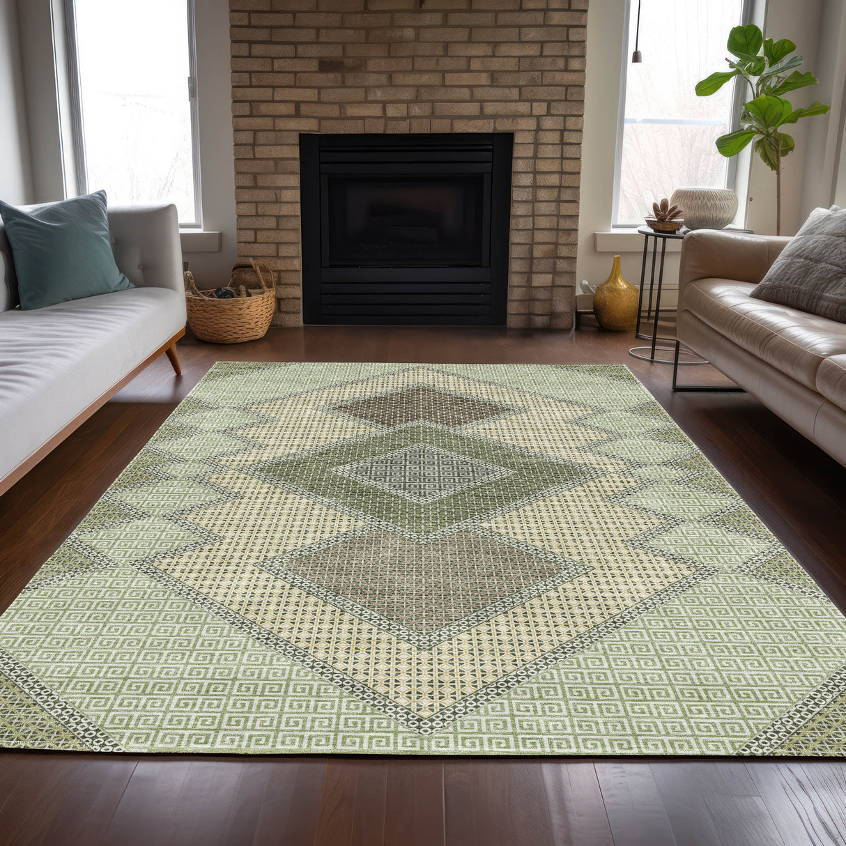 Addison Chantille ACN2111 Geometric Machine Made Transitional Green Rug