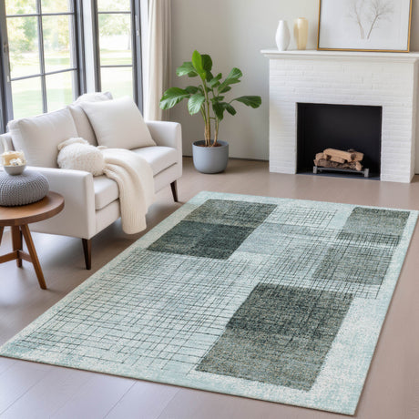 Addison Chantille ACN2112 Geometric Machine Made Transitional Teal Rug