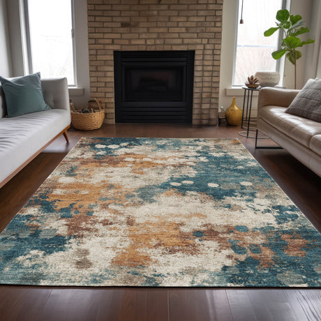 Addison Chantille ACN2114 Abstract Machine Made Transitional Teal Rug