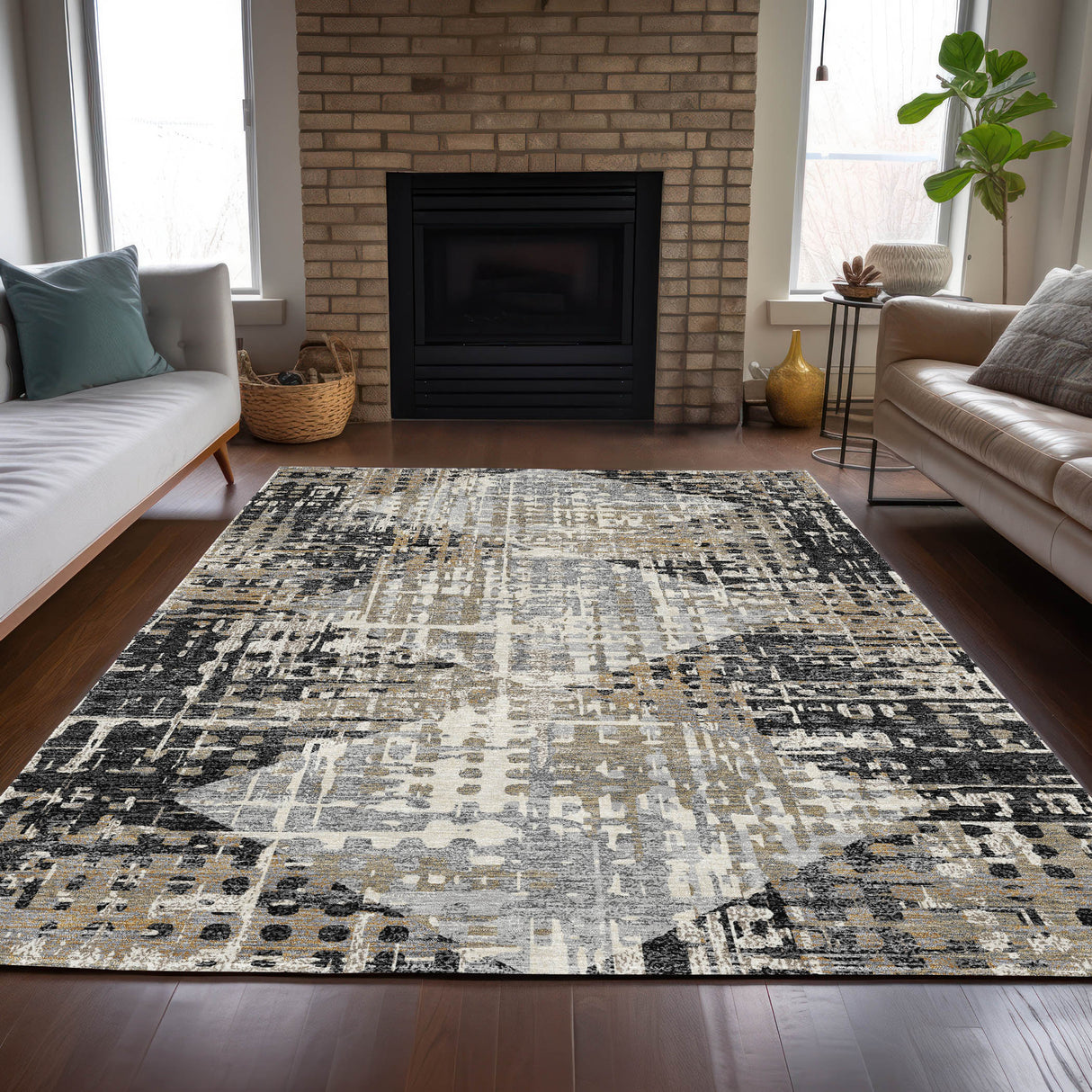 Addison Chantille ACN2116 Geometric Machine Made Transitional Black Rug