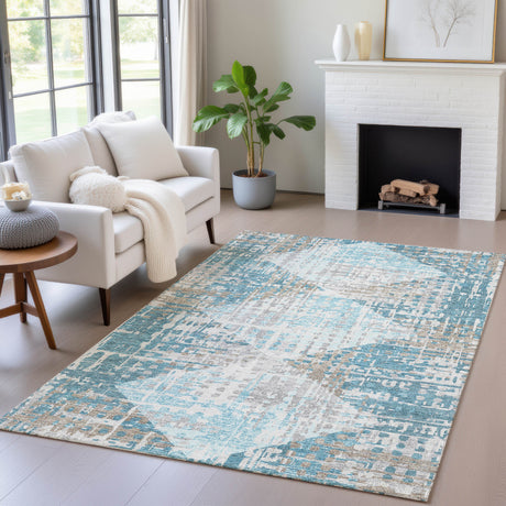 Addison Chantille ACN2116 Geometric Machine Made Transitional Teal Rug