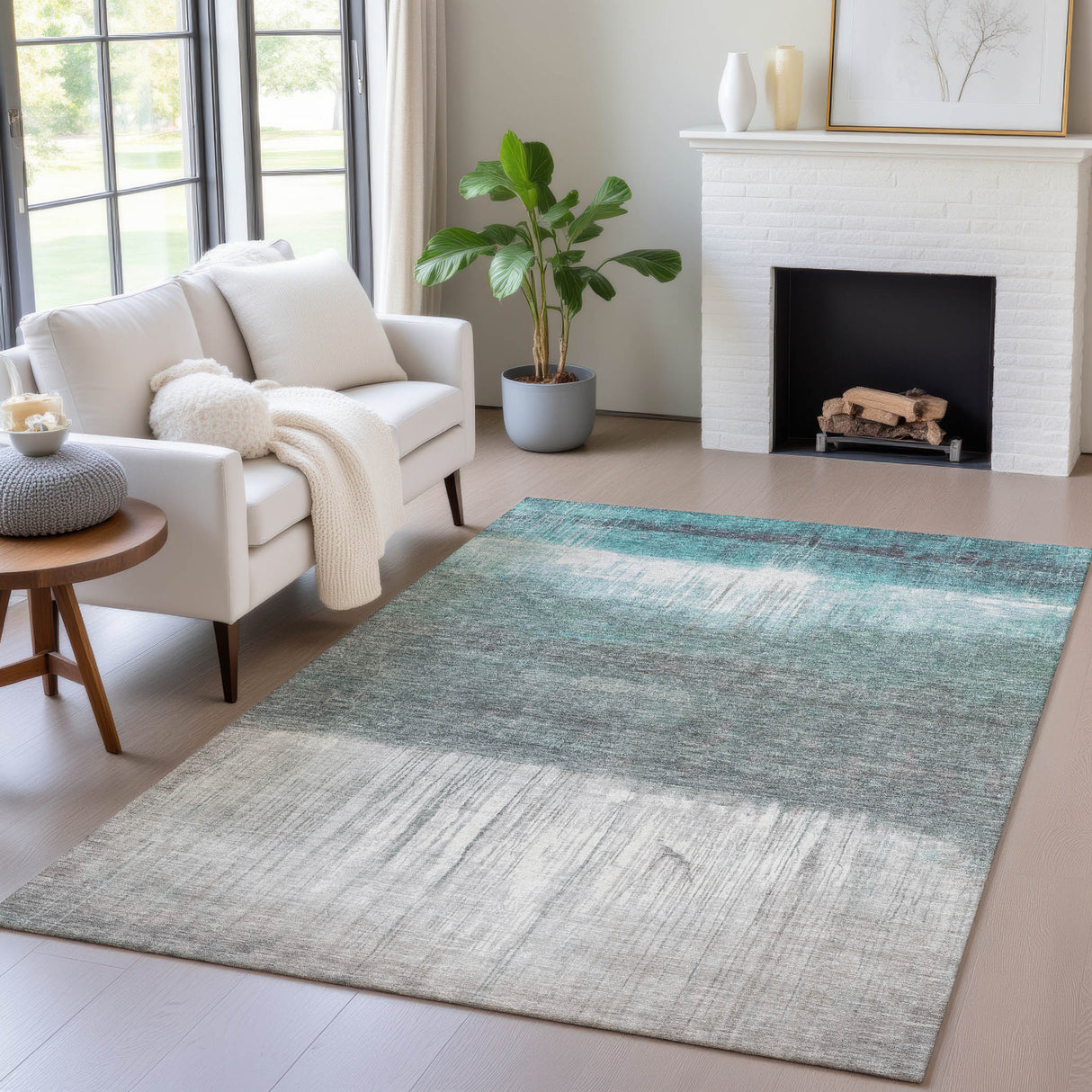 Addison Chantille ACN2118 Abstract Machine Made Transitional Teal Rug