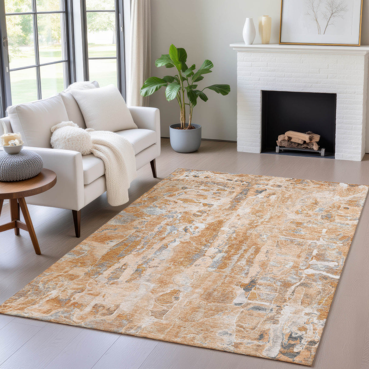 Addison Chantille ACN2120 Abstract Machine Made Transitional Orange Rug