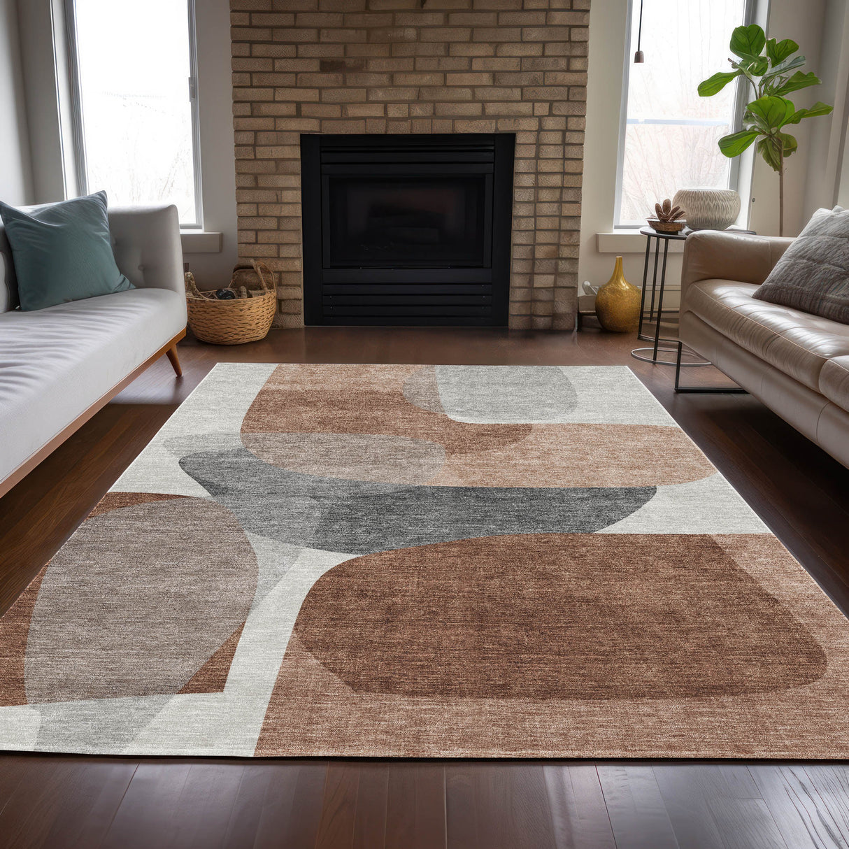 Addison Chantille ACN2121 Blocks Machine Made Transitional Paprika Rug