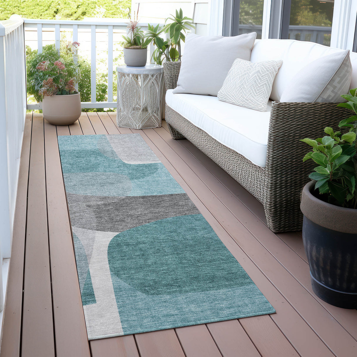 Addison Chantille ACN2121 Blocks Machine Made Transitional Teal Rug