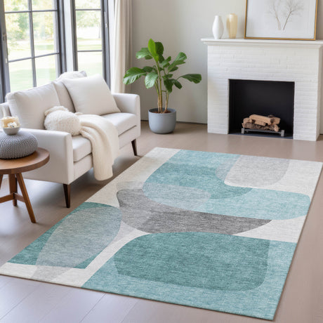 Addison Chantille ACN2121 Blocks Machine Made Transitional Teal Rug