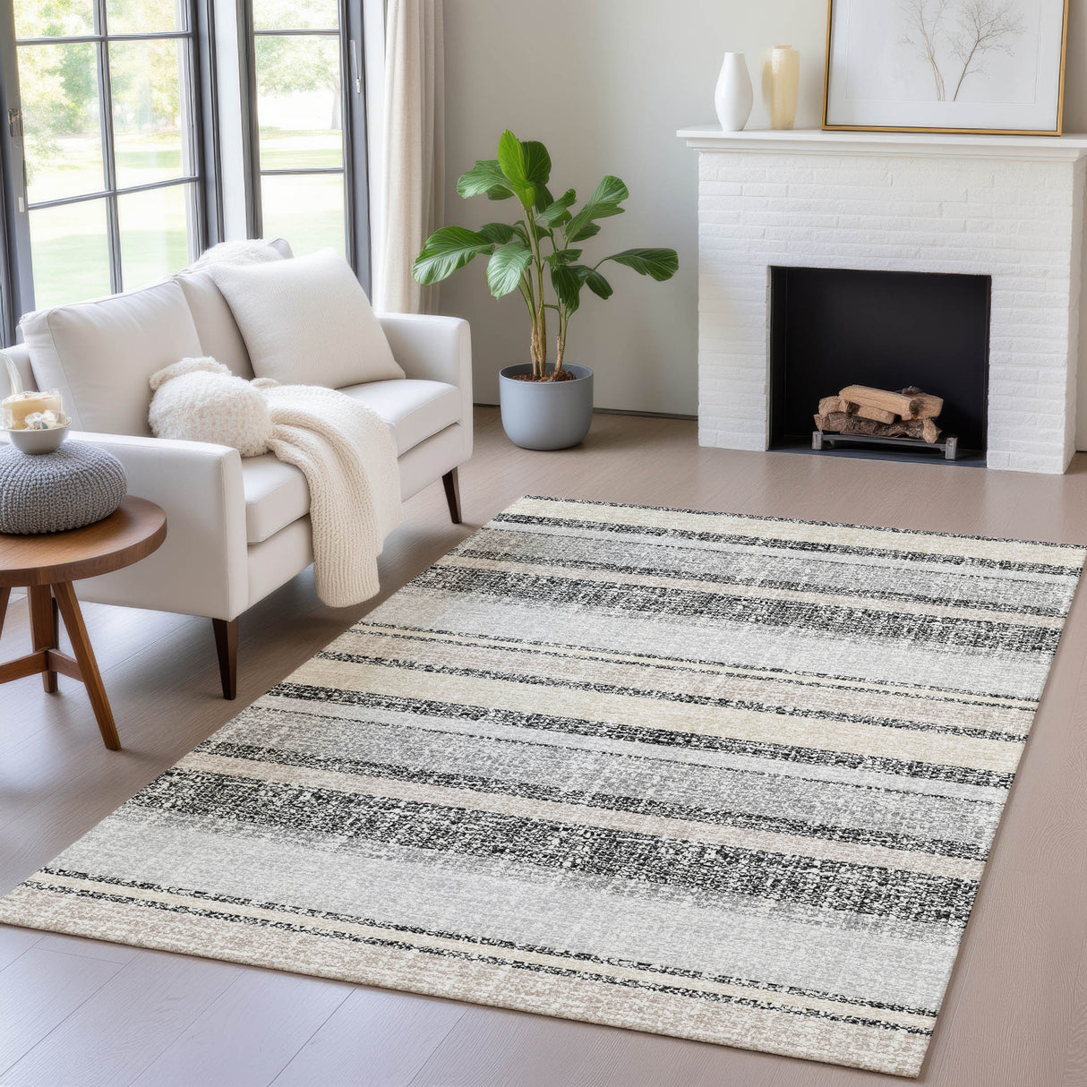 Addison Chantille ACN2122 Stripes Machine Made Transitional Black Rug