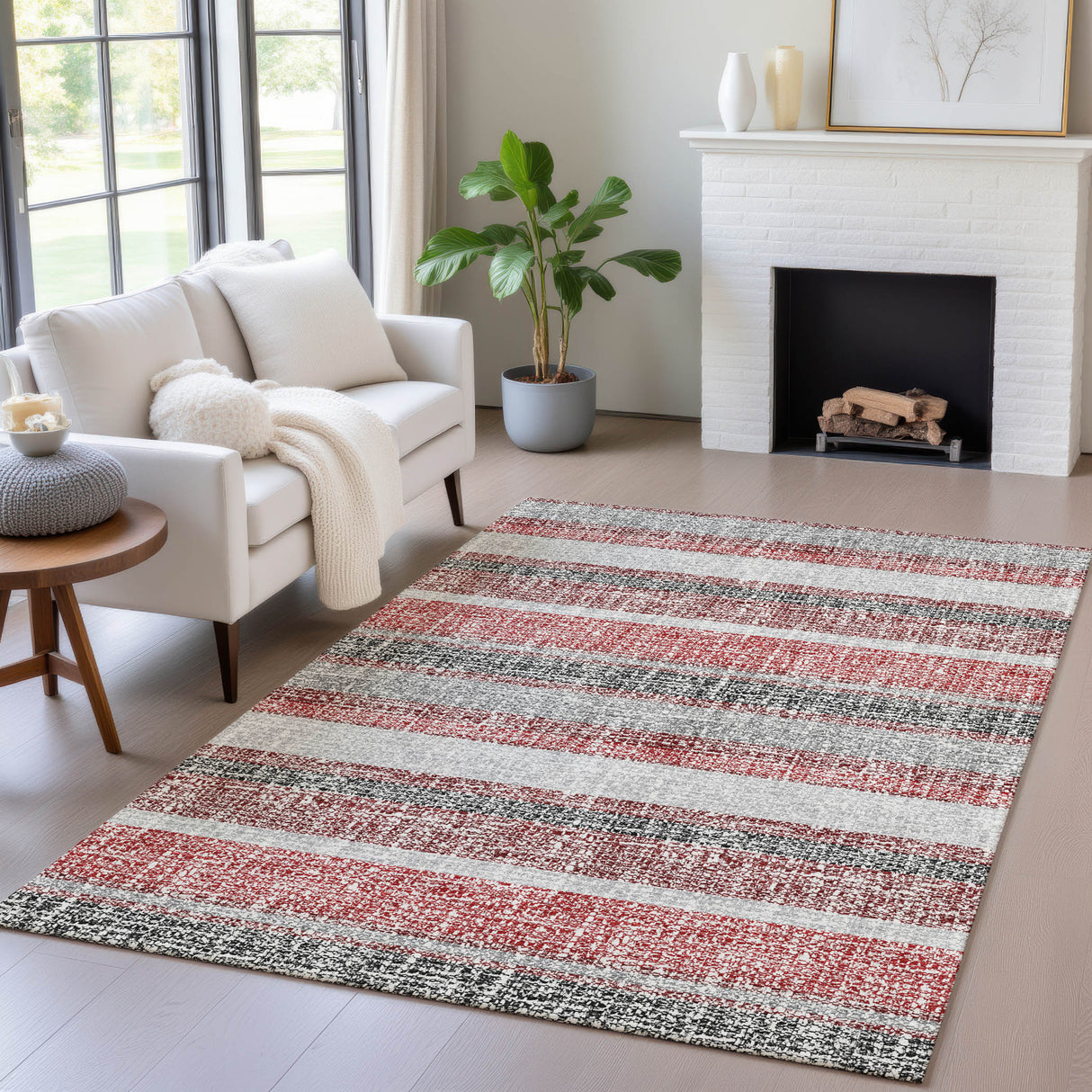 Addison Chantille ACN2122 Stripes Machine Made Transitional Burgundy Rug