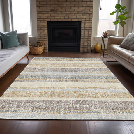Addison Chantille ACN2122 Stripes Machine Made Transitional Gold Rug