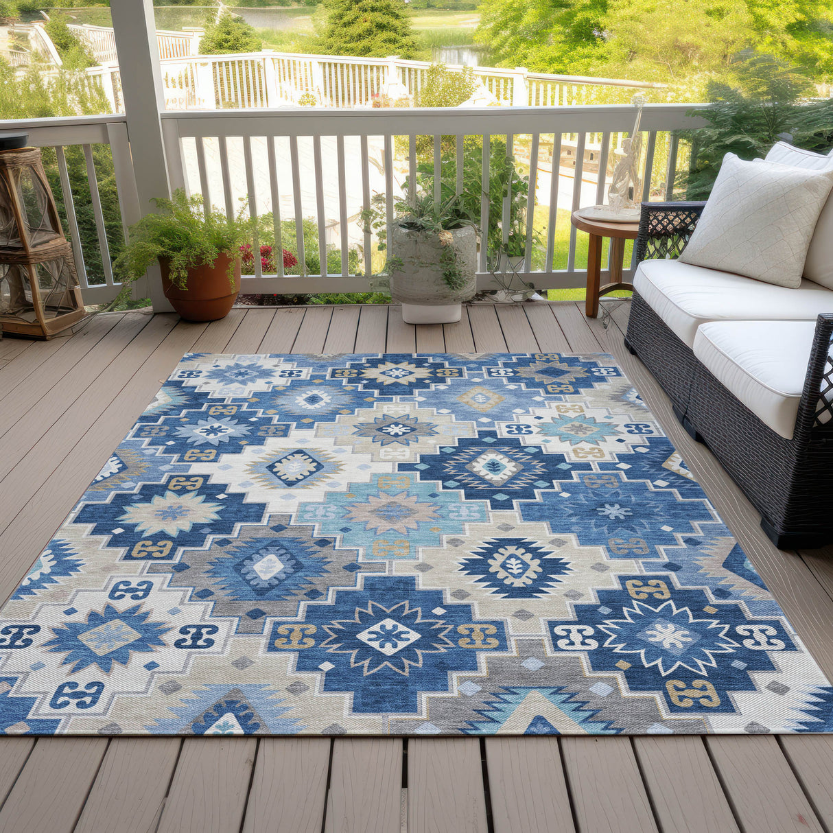 Addison Chantille ACN2123 Ethnic Machine Made Transitional Blue Rug