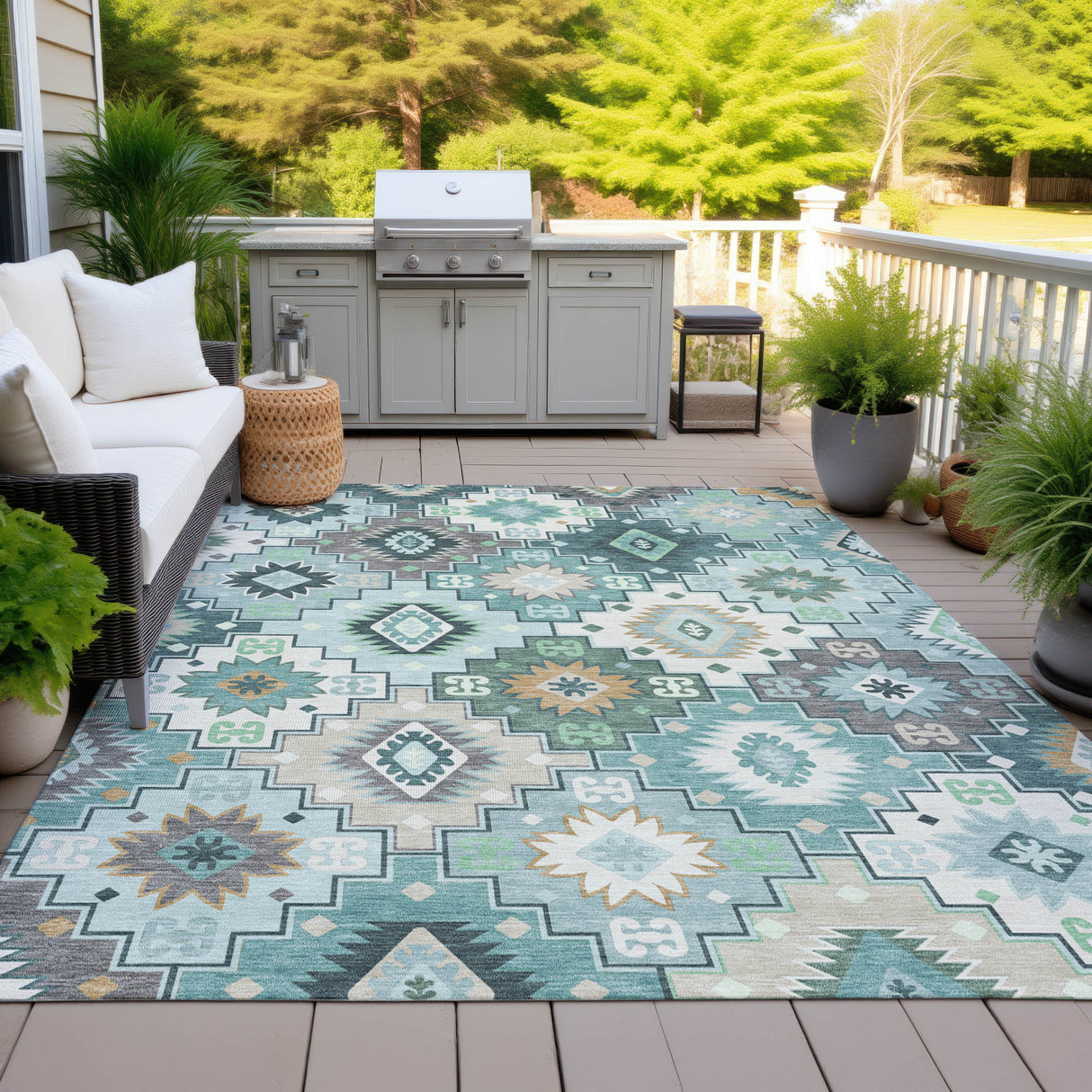 Addison Chantille ACN2123 Ethnic Machine Made Transitional Teal Rug