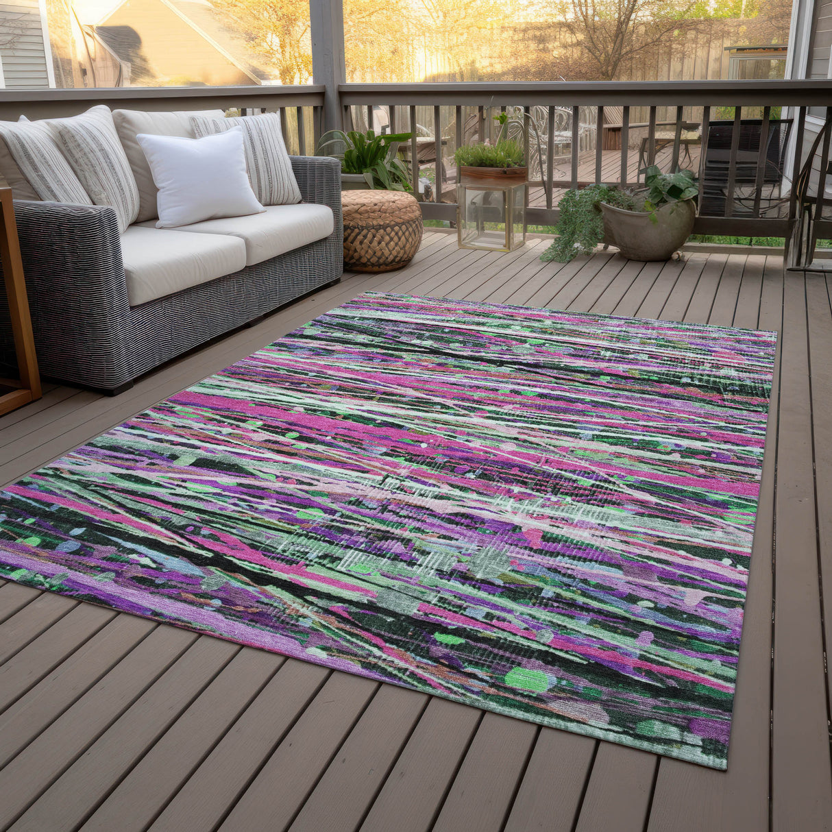 Addison Chantille ACN2125 Stripes Machine Made Transitional Pink Rug