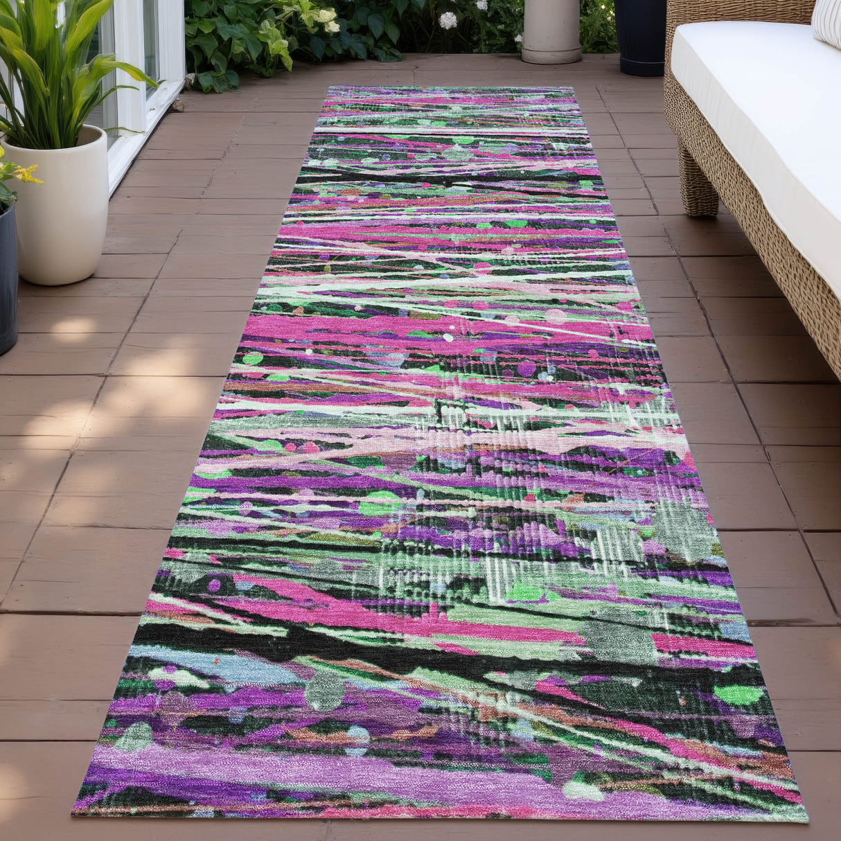 Addison Chantille ACN2125 Stripes Machine Made Transitional Pink Rug