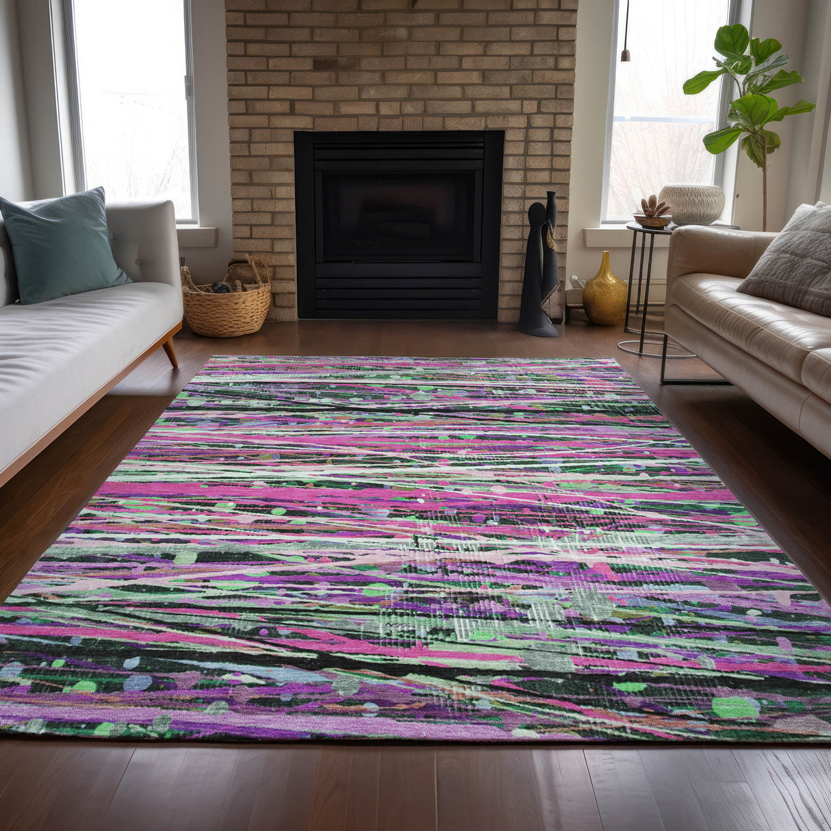 Addison Chantille ACN2125 Stripes Machine Made Transitional Pink Rug